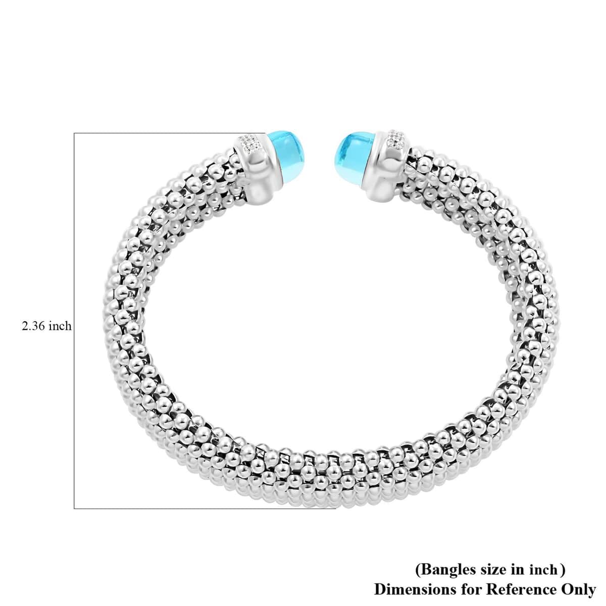 Italian Blue Topaz and Simulated Diamond Bangle Bracelet in Sterling Silver (6.50 In) image number 3