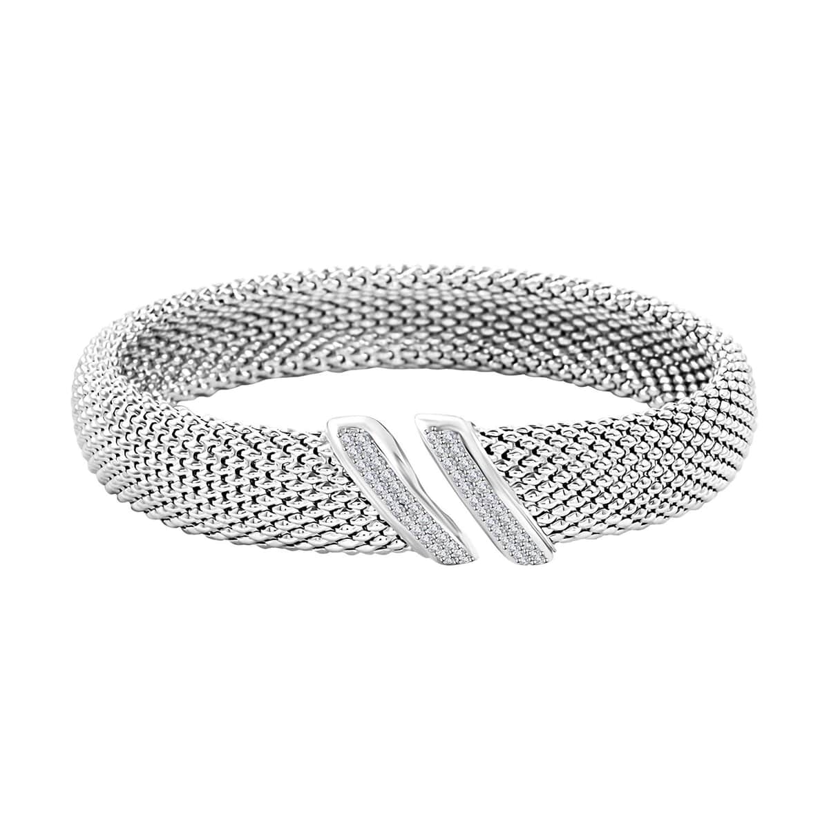 Italian Simulated Diamond Bangle Bracelet in Sterling Silver (6.50 In) 1.20 ctw image number 0