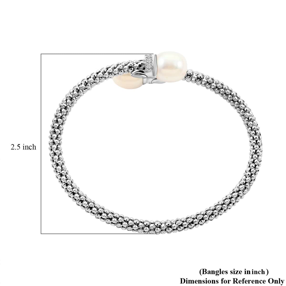 Italian Freshwater Pearl and Simulated Diamond Bangle Bracelet in Sterling Silver (6.50 In) 0.40 ctw image number 3