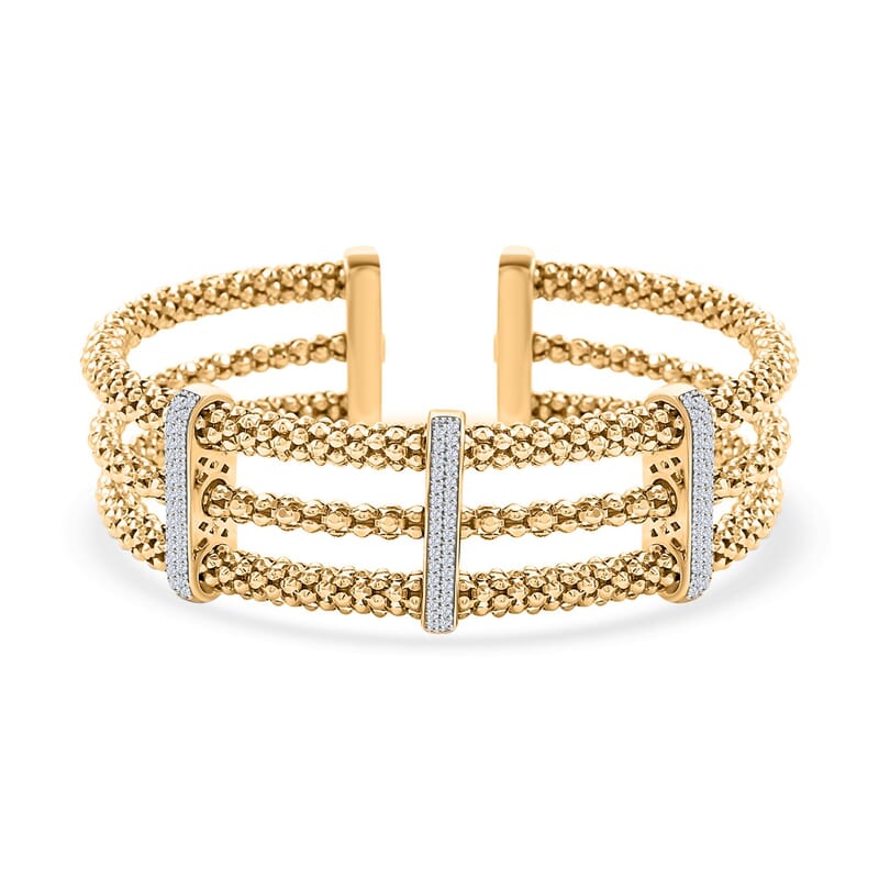 Italian Simulated Diamond Bangle Bracelet in 14K Yellow Gold Over Sterling Silver (6.50 In) 2.25 ctw