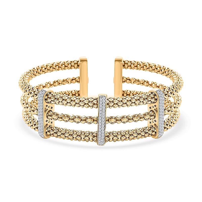 Italian Simulated Diamond Bangle Bracelet in 14K Yellow Gold Over Sterling Silver (6.50 In) 2.25 ctw