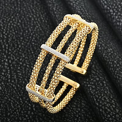 Italian Simulated Diamond Bangle Bracelet in 14K Yellow Gold Over Sterling Silver (6.50 In) 2.25 ctw