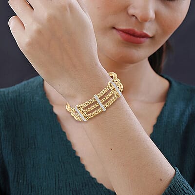 Italian Simulated Diamond Bangle Bracelet in 14K Yellow Gold Over Sterling Silver (6.50 In) 2.25 ctw