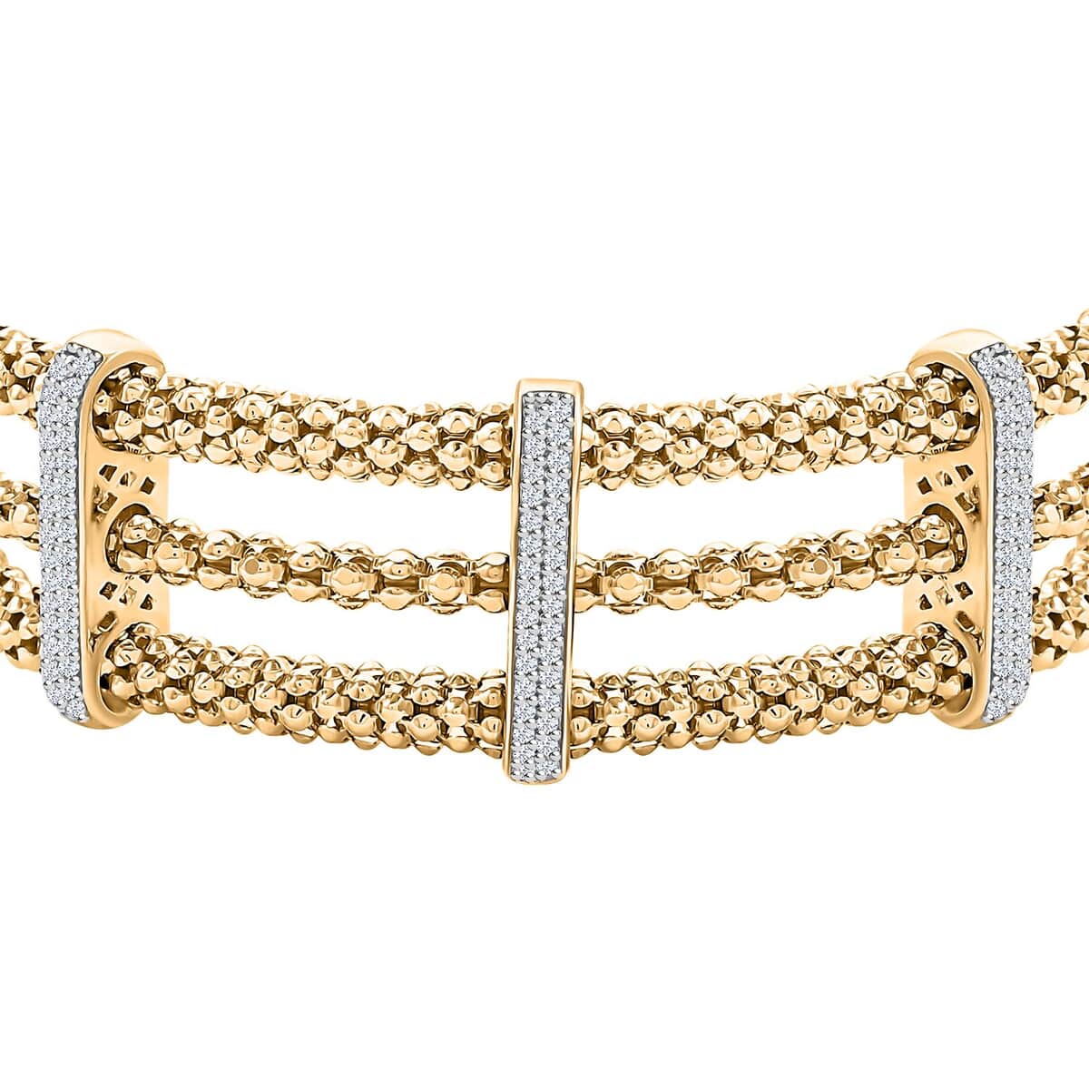 Italian Simulated Diamond Bangle Bracelet in 14K Yellow Gold Over Sterling Silver (6.50 In) 2.25 ctw image number 3
