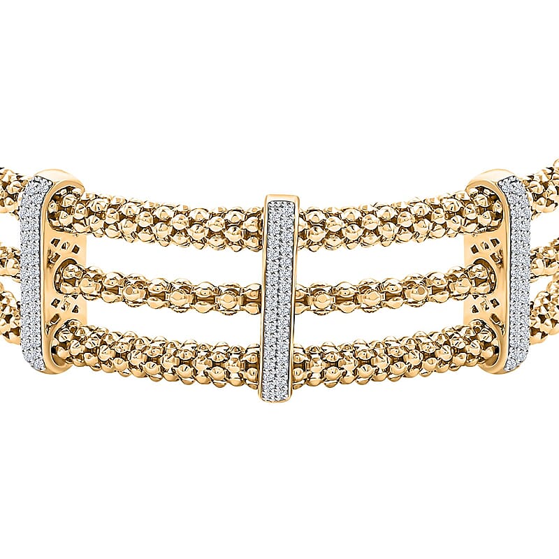 Italian Simulated Diamond Bangle Bracelet in 14K Yellow Gold Over Sterling Silver (6.50 In) 2.25 ctw