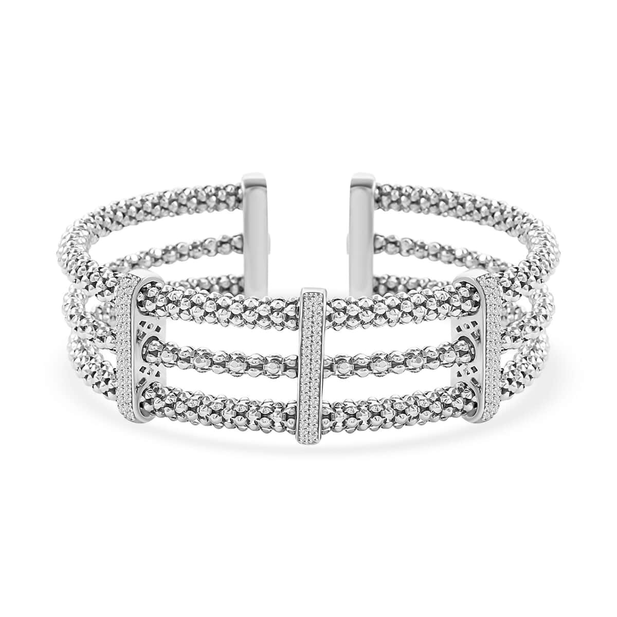 Italian Simulated Diamond Bangle Bracelet in Sterling Silver (6.50 In) 2.25 ctw image number 0