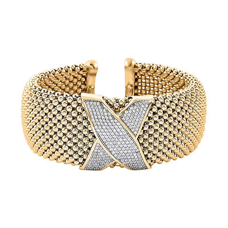 Italian Simulated Diamond Bangle Bracelet in 14K Yellow Gold Over Sterling Silver (7.0 In) 5.35 ctw