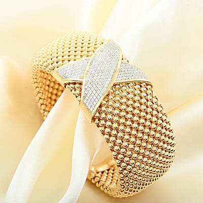 Italian Simulated Diamond Bangle Bracelet in 14K Yellow Gold Over Sterling Silver (7.0 In) 5.35 ctw