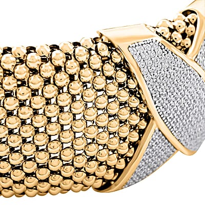 Italian Simulated Diamond Bangle Bracelet in 14K Yellow Gold Over Sterling Silver (7.0 In) 5.35 ctw