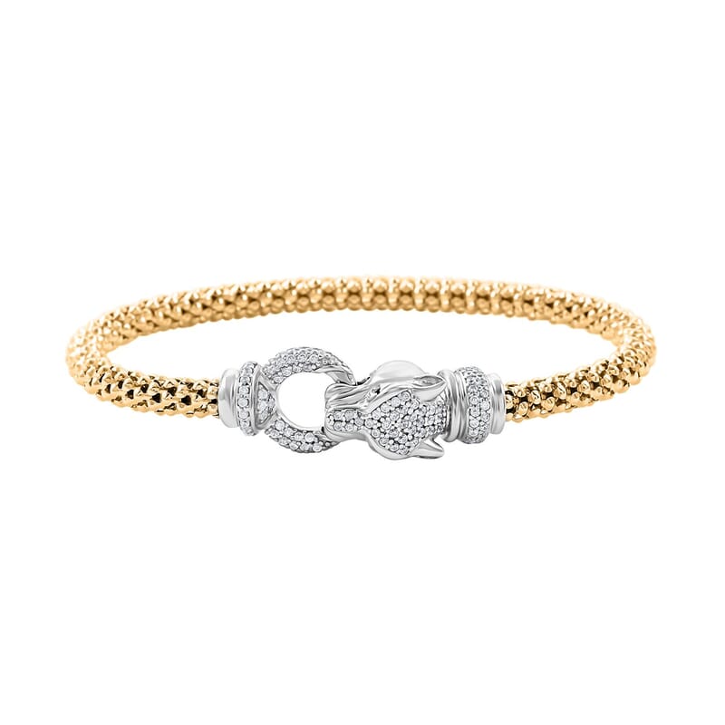 Italian Simulated Diamond Bangle Bracelet in 14K YG Over and Sterling Silver (6.50 In) 2.25 ctw