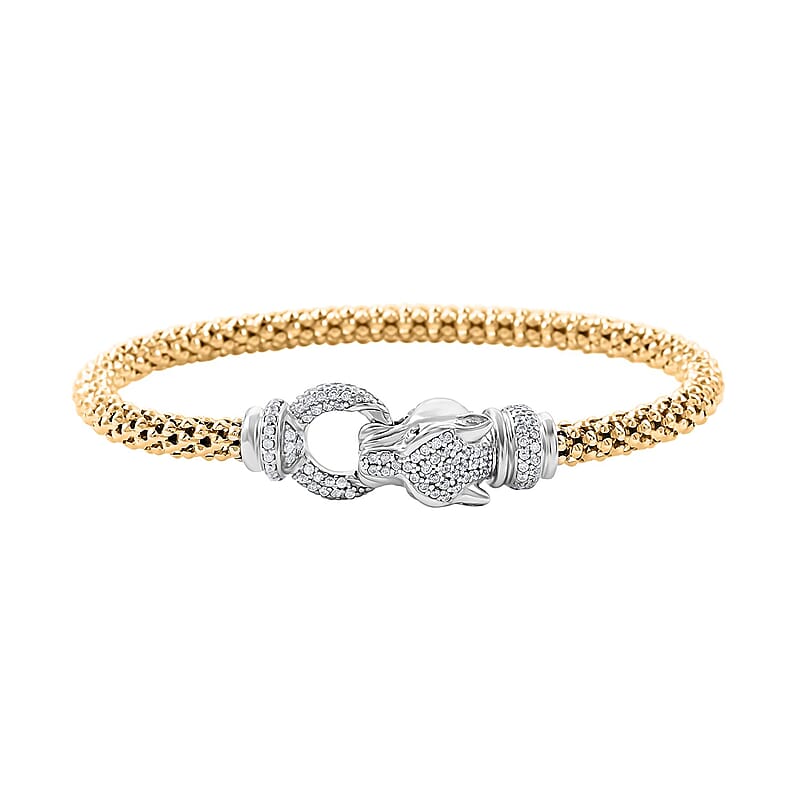 Italian Simulated Diamond Bangle Bracelet in 14K YG Over and Sterling Silver (6.50 In) 2.25 ctw