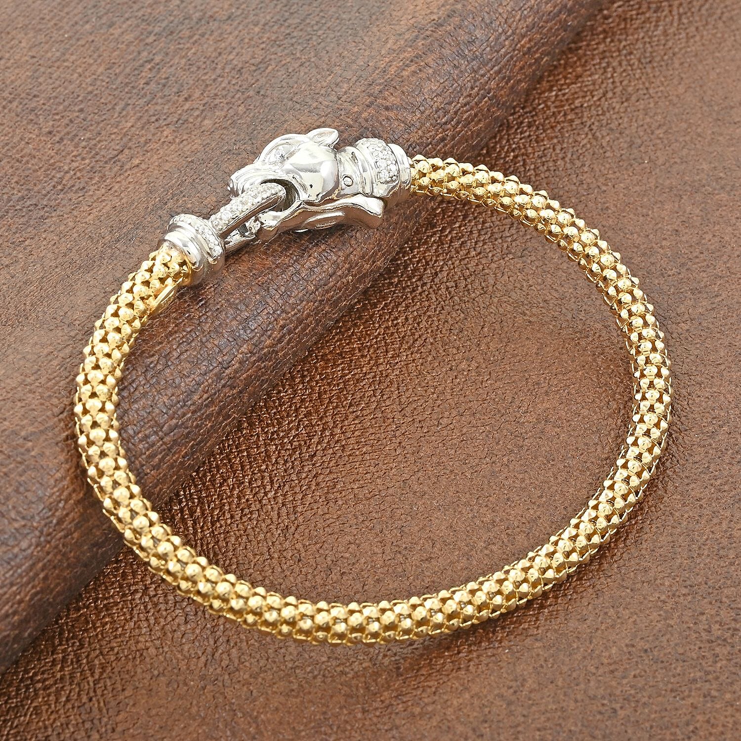 Italian Simulated Diamond Bangle Bracelet in 14K YG Over and Sterling Silver (6.50 In) 2.25 ctw
