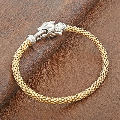 Italian Simulated Diamond Bangle Bracelet in 14K YG Over and Sterling Silver (6.50 In) 2.25 ctw