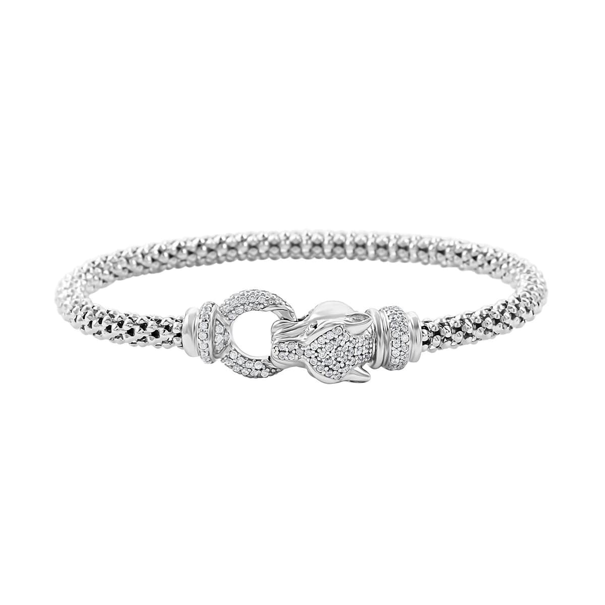 Italian Simulated Diamond Bangle Bracelet in Sterling Silver (6.50 In) 2.25 ctw image number 0