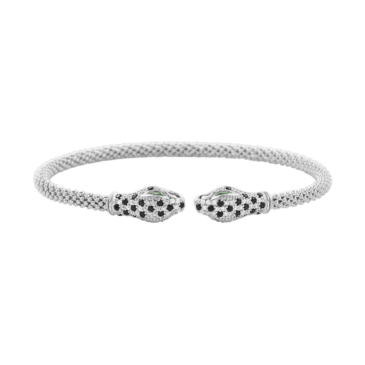 Italian Simulated Green, White and Black Diamond Bangle Bracelet in Sterling Silver (6.25 In) 2.40 ctw image number 0