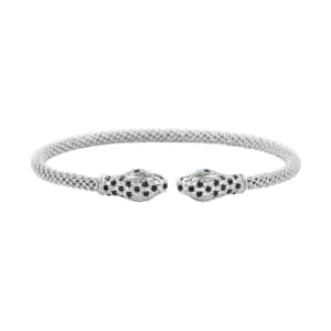Italian Simulated Green, White and Black Diamond Bangle Bracelet in Sterling Silver (6.25 In) 2.40 ctw