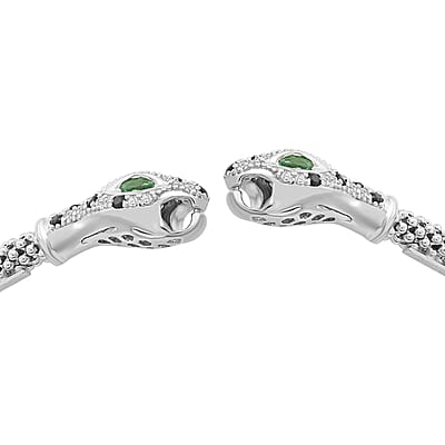 Italian Simulated Green, White and Black Diamond Bangle Bracelet in Sterling Silver (6.25 In) 2.40 ctw