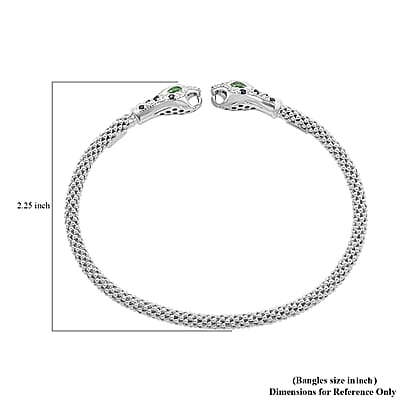 Italian Simulated Green, White and Black Diamond Bangle Bracelet in Sterling Silver (6.25 In) 2.40 ctw
