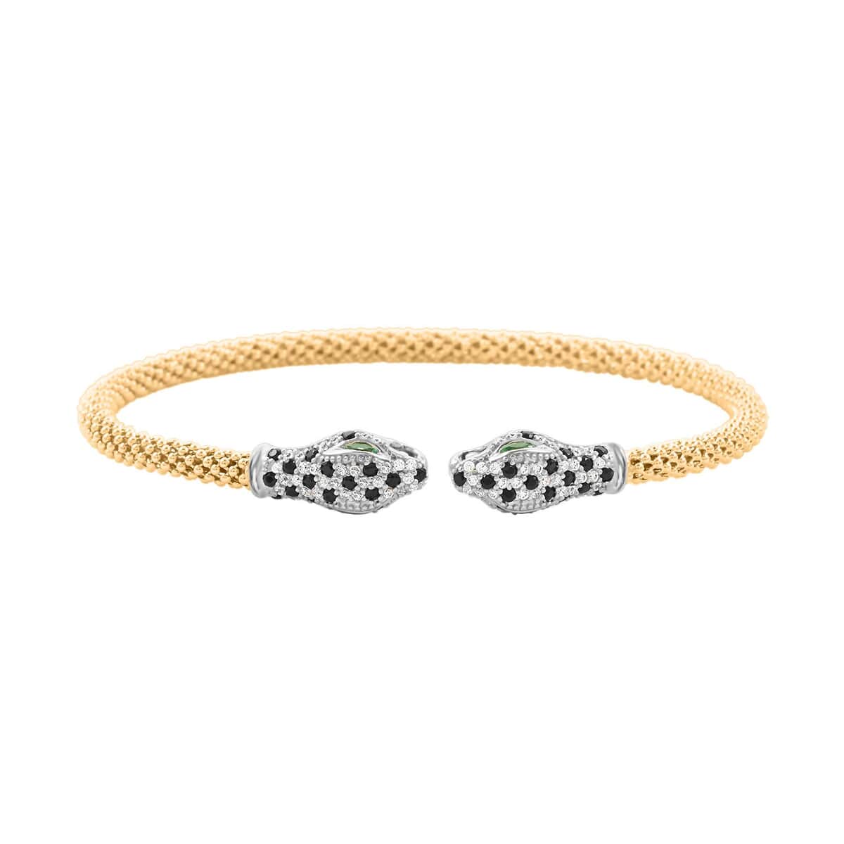 Italian Simulated Green, White and Black Diamond Bangle Bracelet in 14K Yellow Gold Over and Sterling Silver (6.25 In) 2.40 ctw image number 0