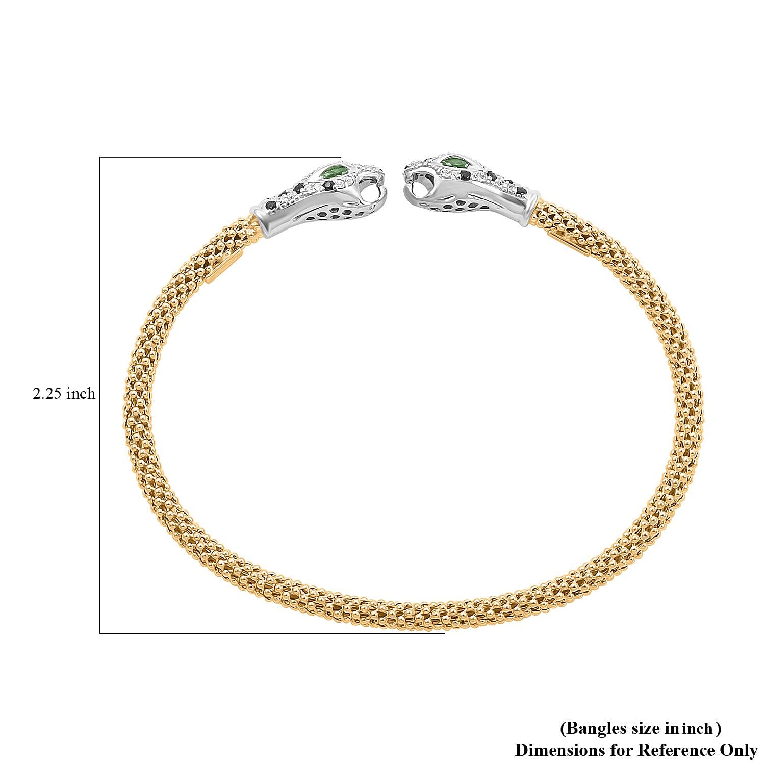 Italian Simulated Green, White and Black Diamond Bangle Bracelet in 14K Yellow Gold Over and Sterling Silver (6.25 In) 2.40 ctw