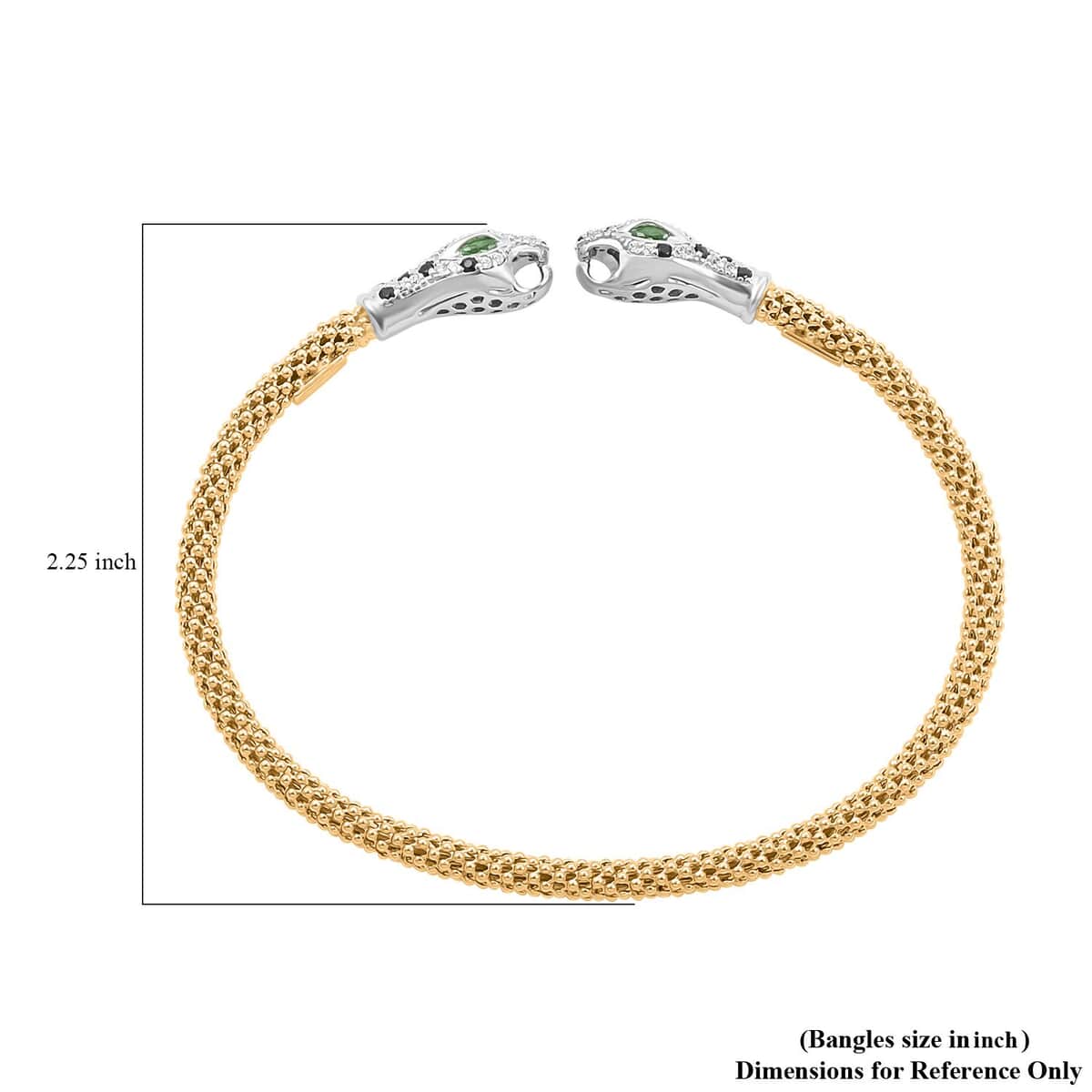 Italian Simulated Green, White and Black Diamond Bangle Bracelet in 14K Yellow Gold Over and Sterling Silver (6.25 In) 2.40 ctw image number 3