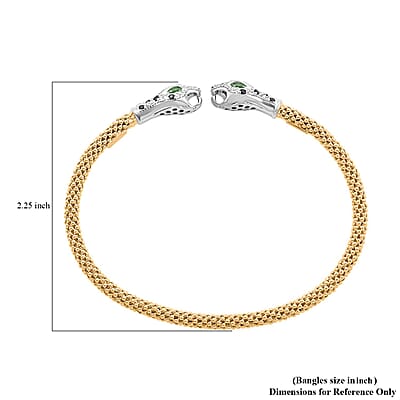 Italian Simulated Green, White and Black Diamond Bangle Bracelet in 14K Yellow Gold Over and Sterling Silver (6.25 In) 2.40 ctw