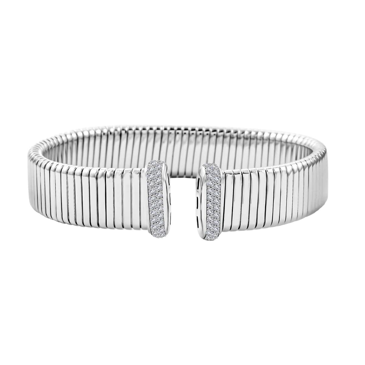 Italian Simulated Diamond Bangle Bracelet in Sterling Silver (6.50 In) 1.15 ctw image number 0