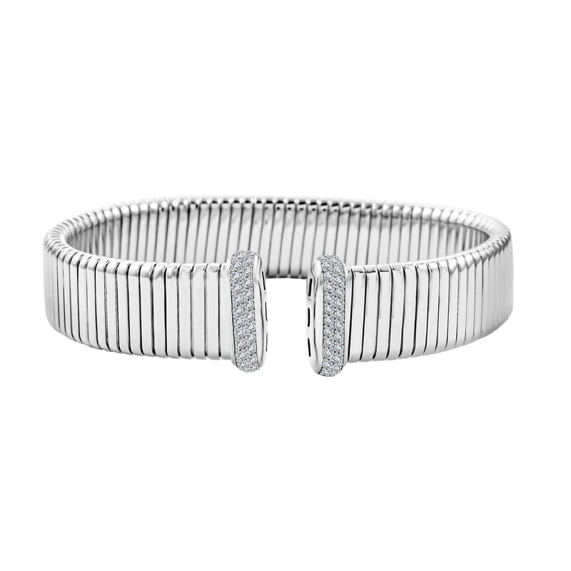 Italian Simulated Diamond Bangle Bracelet in Sterling Silver (6.50 In) 1.15 ctw