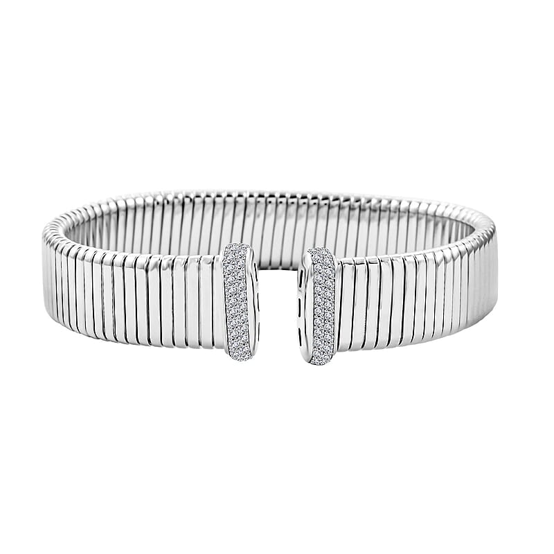 Italian Simulated Diamond Bangle Bracelet in Sterling Silver (6.50 In) 1.15 ctw