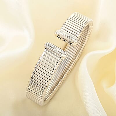 Italian Simulated Diamond Bangle Bracelet in Sterling Silver (6.50 In) 1.15 ctw