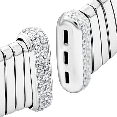 Italian Simulated Diamond Bangle Bracelet in Sterling Silver (6.50 In) 1.15 ctw