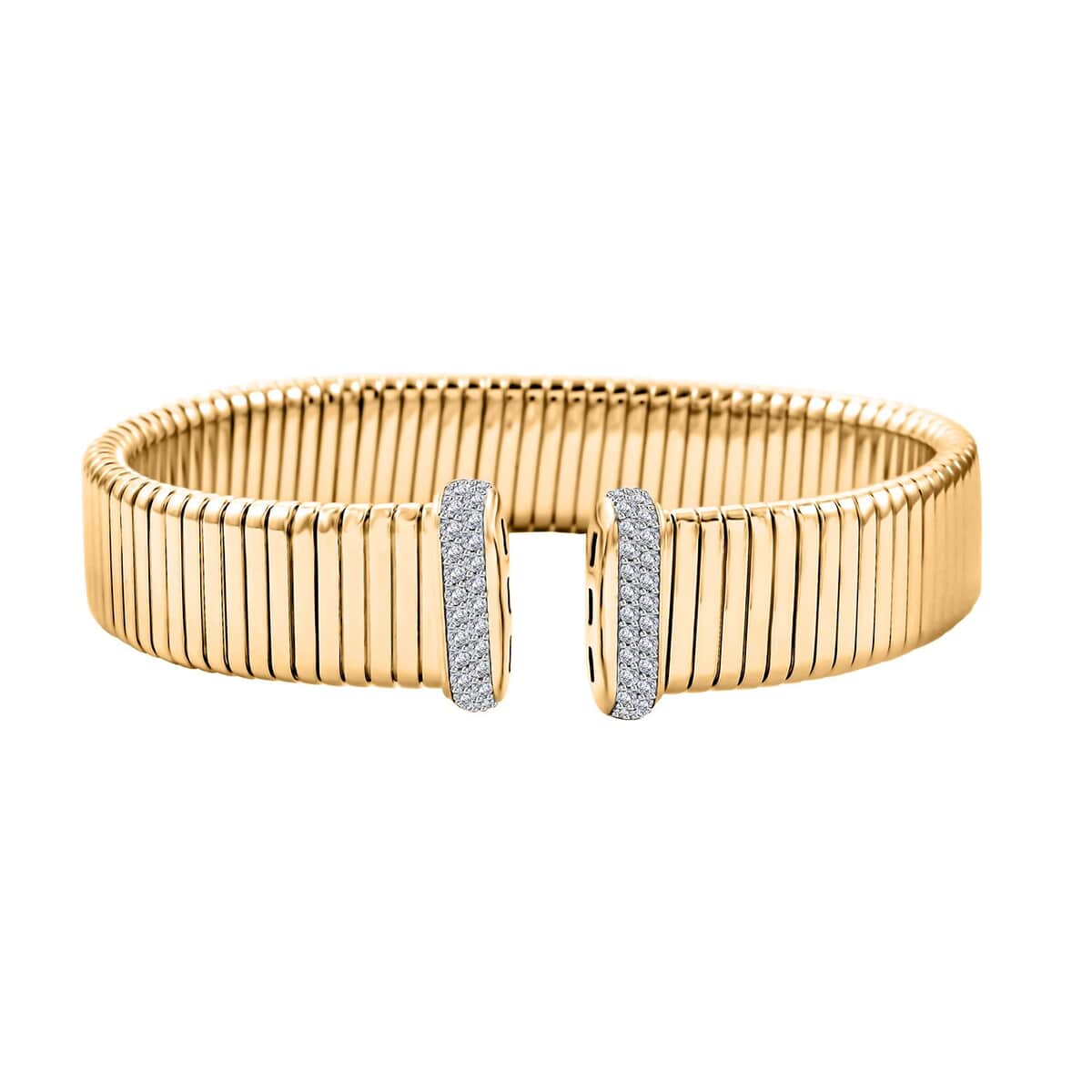 Italian Simulated Diamond Bangle Bracelet in 14K Yellow Gold Over Sterling Silver (6.50 In) 1.15 ctw image number 0