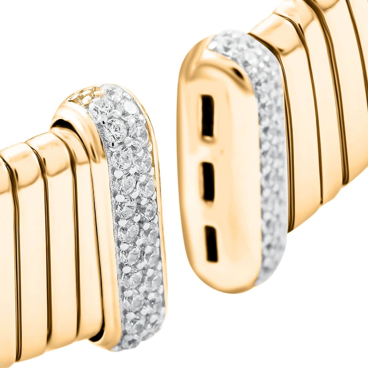 Italian Simulated Diamond Bangle Bracelet in 14K Yellow Gold Over Sterling Silver (6.50 In) 1.15 ctw image number 2