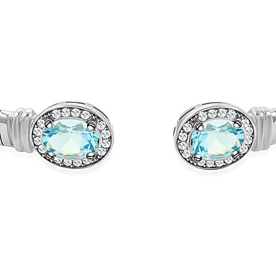 Italian Blue Topaz and Simulated Diamond Bangle Bracelet in Sterling Silver (6.50 In) 2.40 ctw