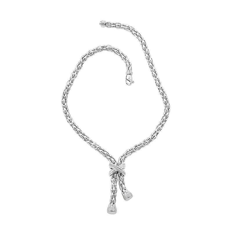 Italian Simulated Diamond Necklace 18 Inches in Sterling Silver 2.25 ctw