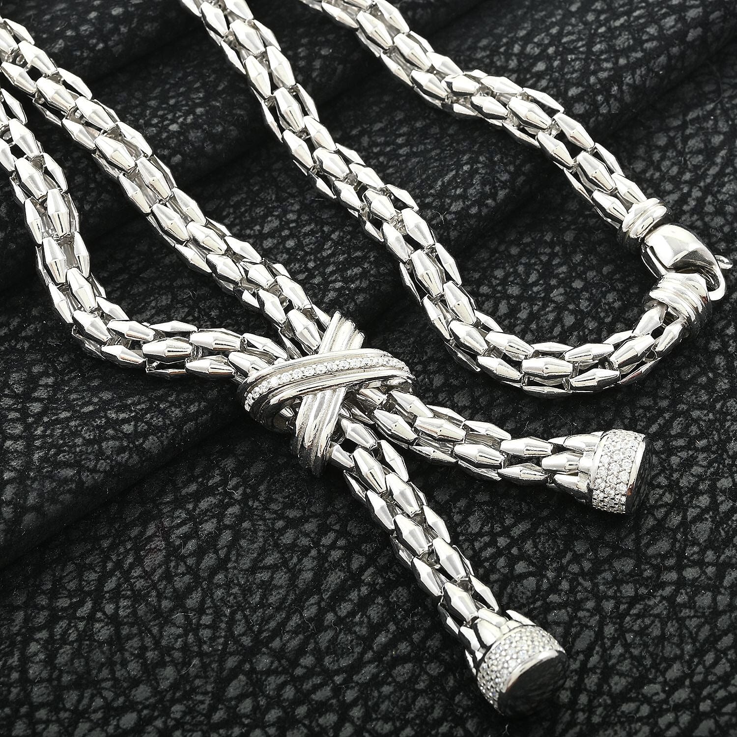 Italian Simulated Diamond Necklace 18 Inches in Sterling Silver 2.25 ctw