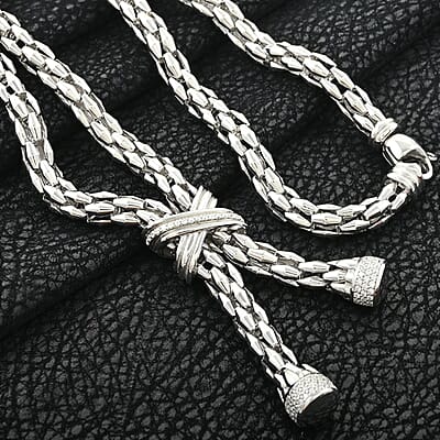 Italian Simulated Diamond Necklace 18 Inches in Sterling Silver 2.25 ctw
