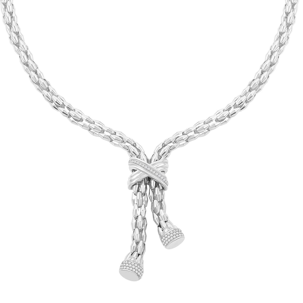 Italian Simulated Diamond Necklace 18 Inches in Sterling Silver 2.25 ctw image number 2