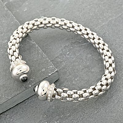 Italian Black Onyx and Simulated Diamond Bangle Bracelet in Sterling Silver (6.50 In) 1.50 ctw