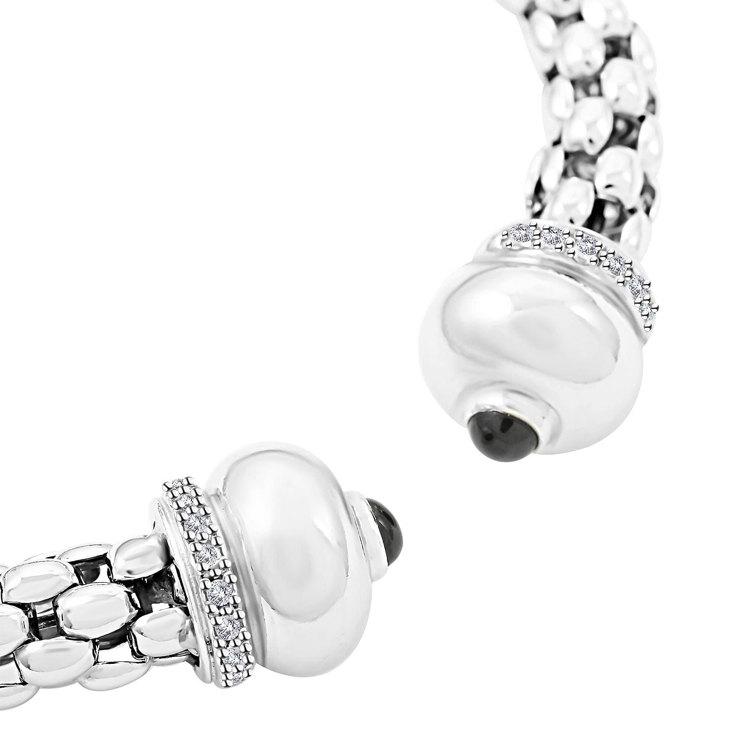 Italian Black Onyx and Simulated Diamond Bangle Bracelet in Sterling Silver (6.50 In) 1.50 ctw
