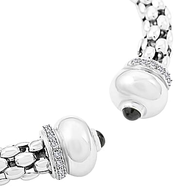 Italian Black Onyx and Simulated Diamond Bangle Bracelet in Sterling Silver (6.50 In) 1.50 ctw