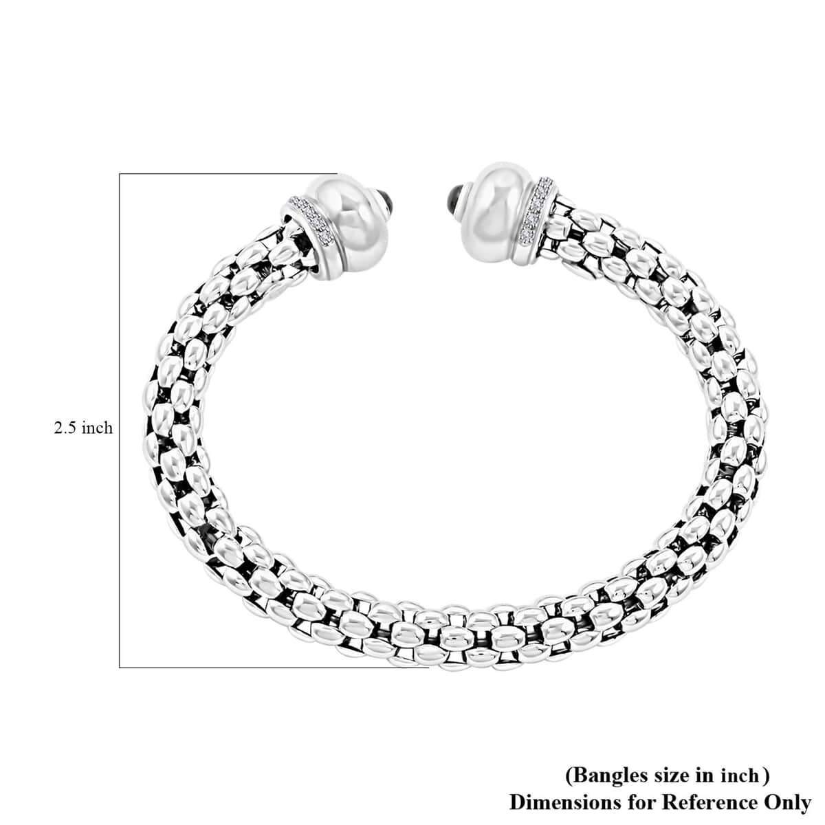 Italian Black Onyx, Simulated Diamond Bangle Bracelet in Sterling Silver (6.50 In) 1.50 ctw image number 3