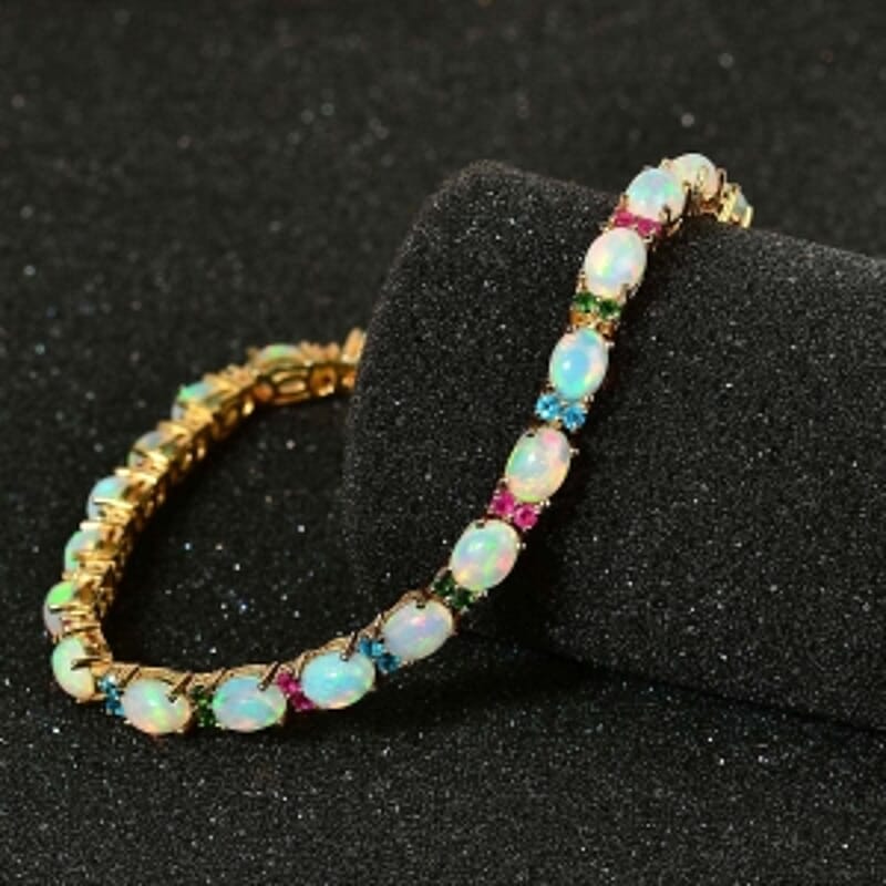Ethiopian Welo Opal and Multi Gemstone 12.10 ctw Cluster Bracelet in Vermeil Yellow Gold Over Sterling Silver (7.5 In) (10.48 g)