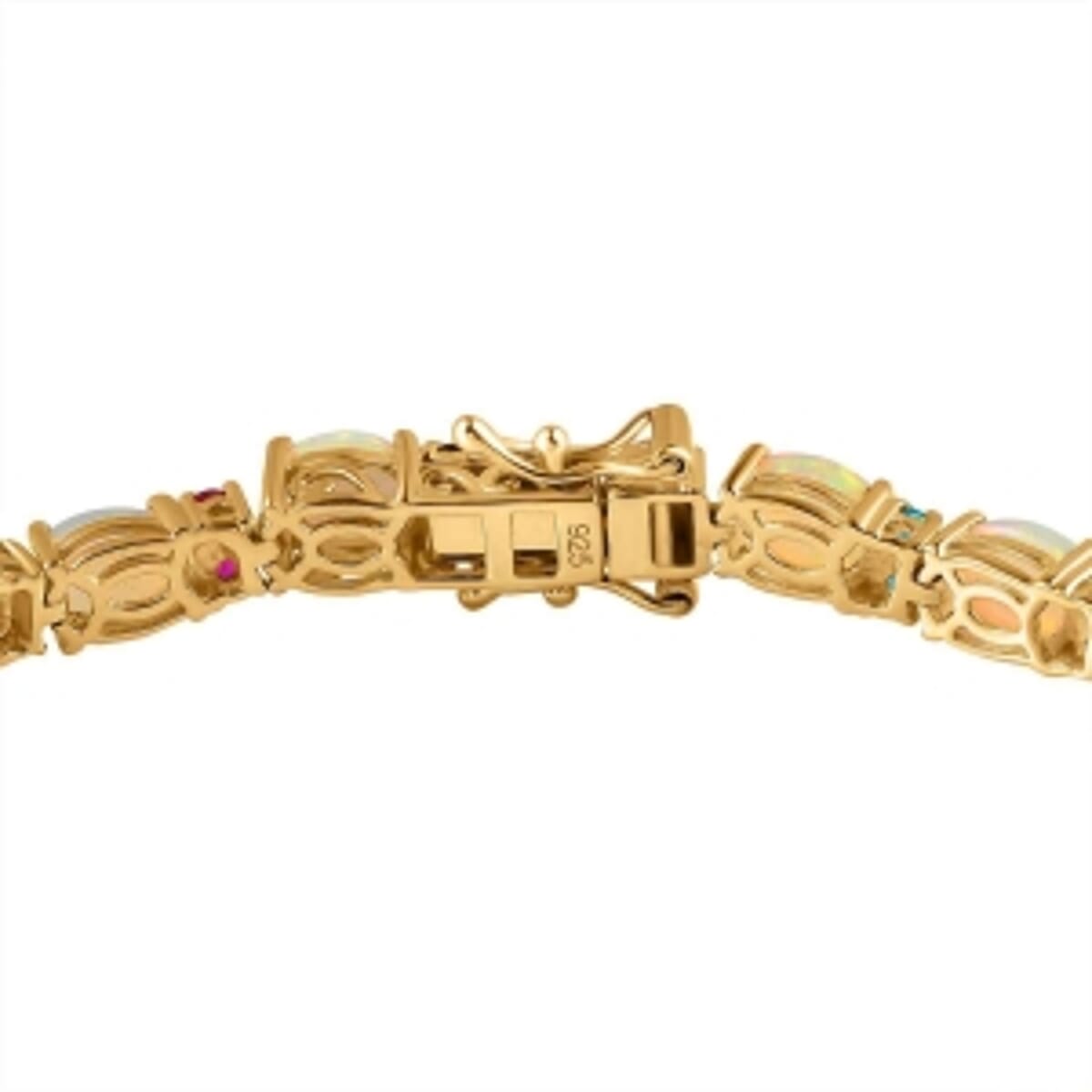 Ethiopian Welo Opal and Multi Gemstone 12.10 ctw Cluster Bracelet in Vermeil Yellow Gold Over Sterling Silver (7.5 In) (10.48 g) image number 4