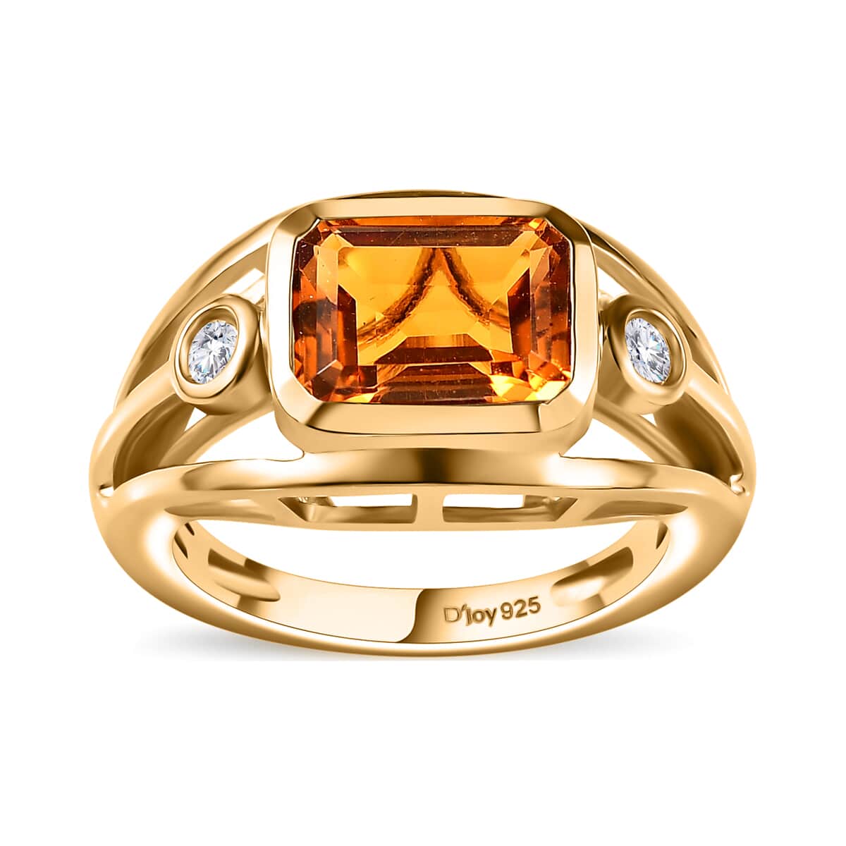 Premium Santa Ana Madeira Citrine and White Zircon Split Shank Ring in Vermeil Yellow Gold Over Sterling Silver (Size 10.0) 2.50 ctw image number 0