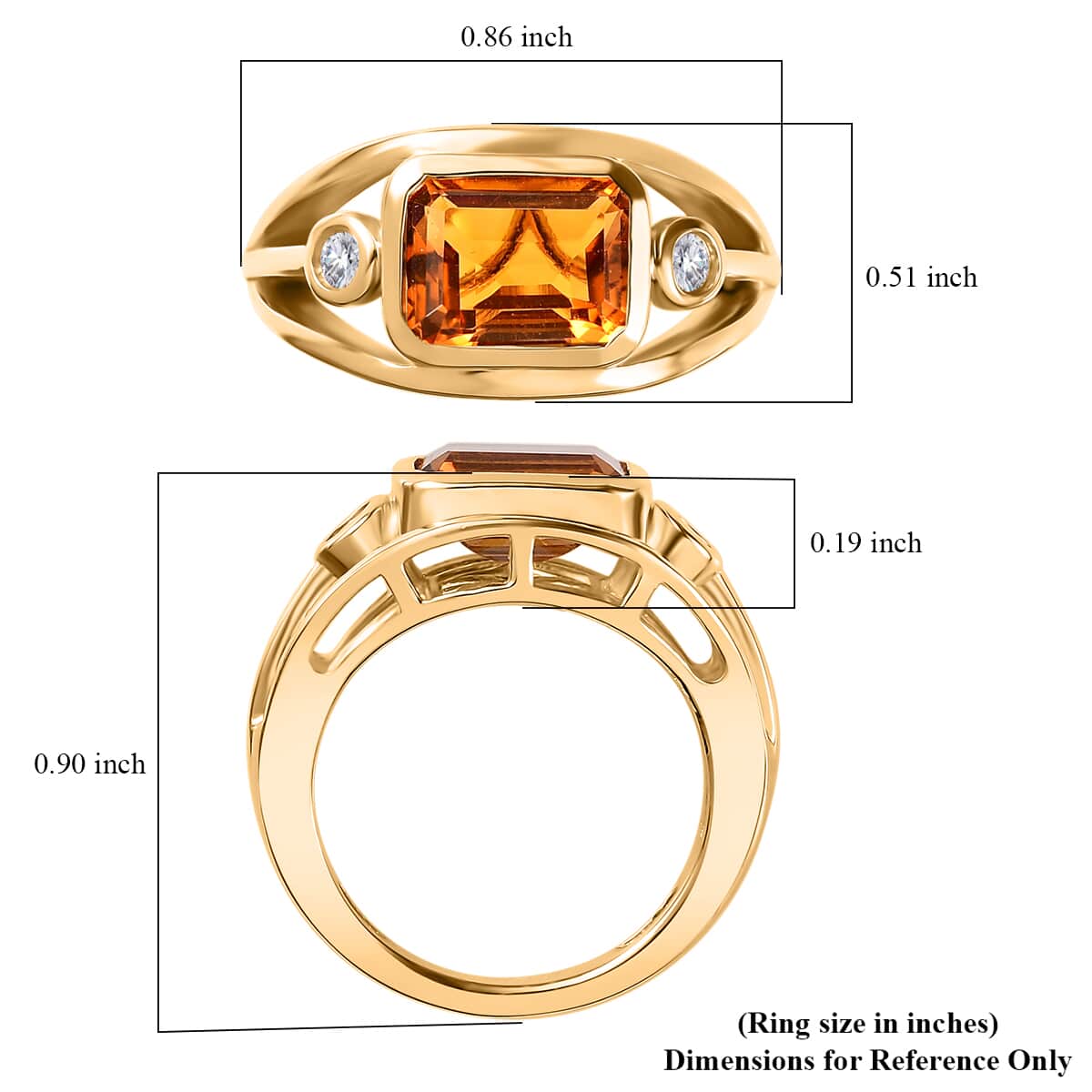 Premium Santa Ana Madeira Citrine and White Zircon Split Shank Ring in Vermeil Yellow Gold Over Sterling Silver (Size 10.0) 2.50 ctw image number 5