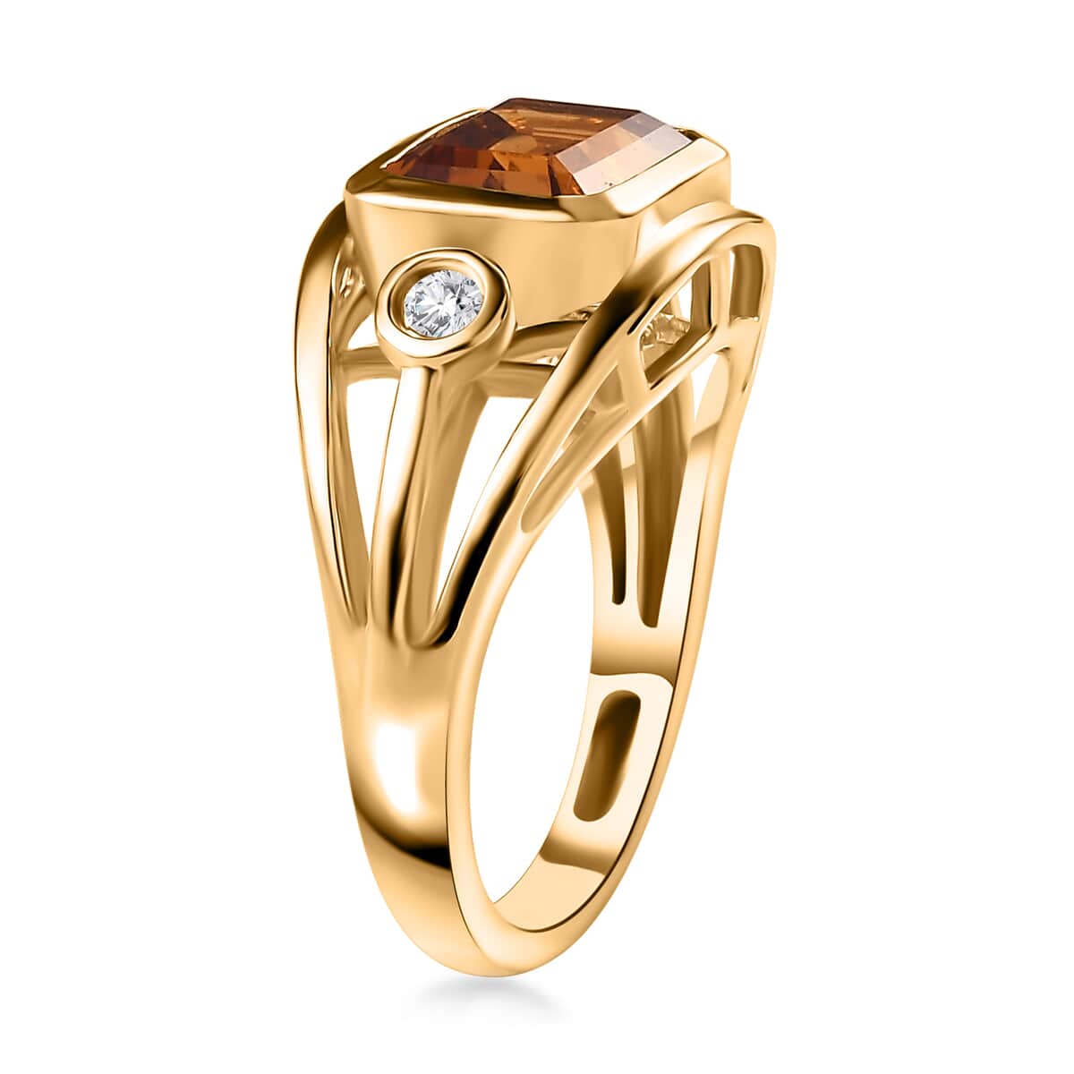 Premium Santa Ana Madeira Citrine and White Zircon Split Shank Ring in Vermeil Yellow Gold Over Sterling Silver (Size 5.0) 2.50 ctw image number 3