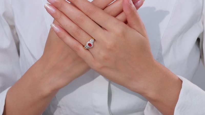 AAA Red Sapphire, White Zircon Ring in Vermeil YG Over Sterling Silver (Size 7.0) 1.15 ctw
