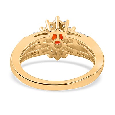 AAA Red Sapphire and White Zircon Sunburst Ring in Vermeil Yellow Gold Over Sterling Silver (Size 10.0) 1.15 ctw