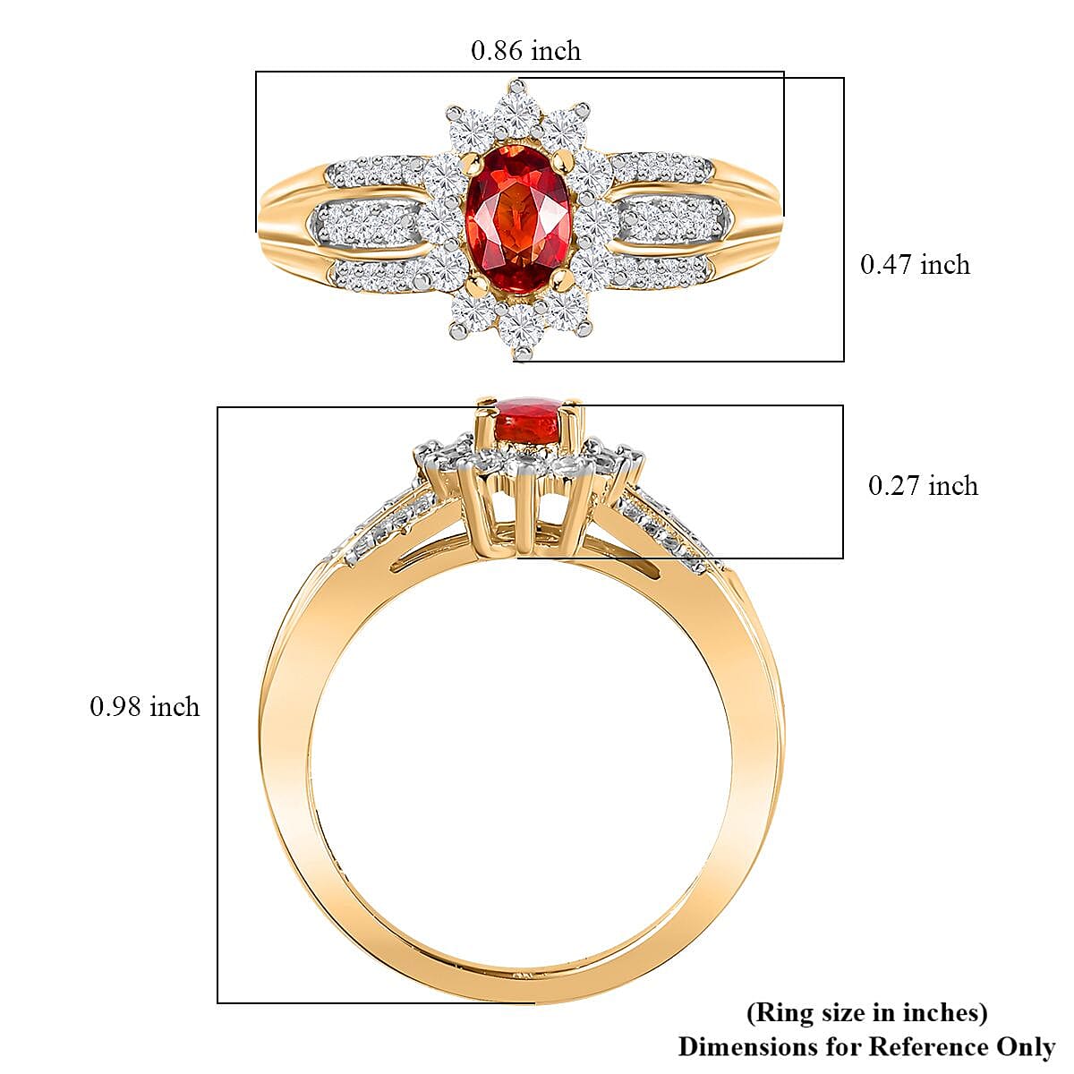 AAA Red Sapphire and White Zircon Sunburst Ring in Vermeil Yellow Gold Over Sterling Silver (Size 10.0) 1.15 ctw